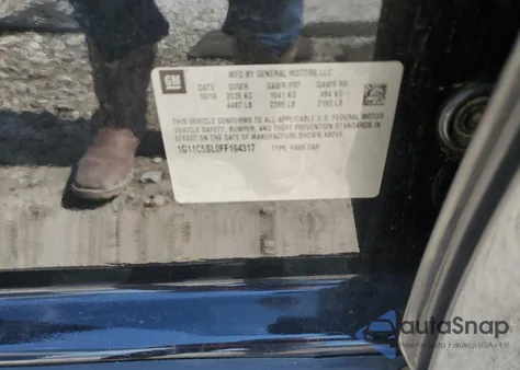 2015 Chevrolet Malibu 1Lt из США, поврежденный, VIN 1G11C5SL0FF194317